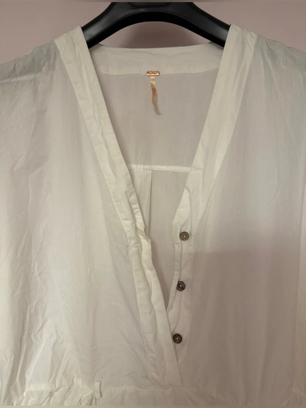 Free People White Cotton V-Neck Short Sleeve Belted Jumpsuit Romper Womens S